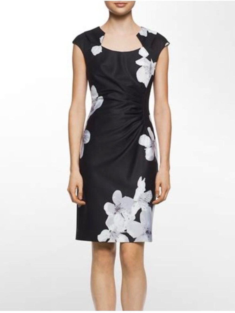 Calvin Klein Black Floral Cap-Sleeve Sheath Dress Size 6 NWT